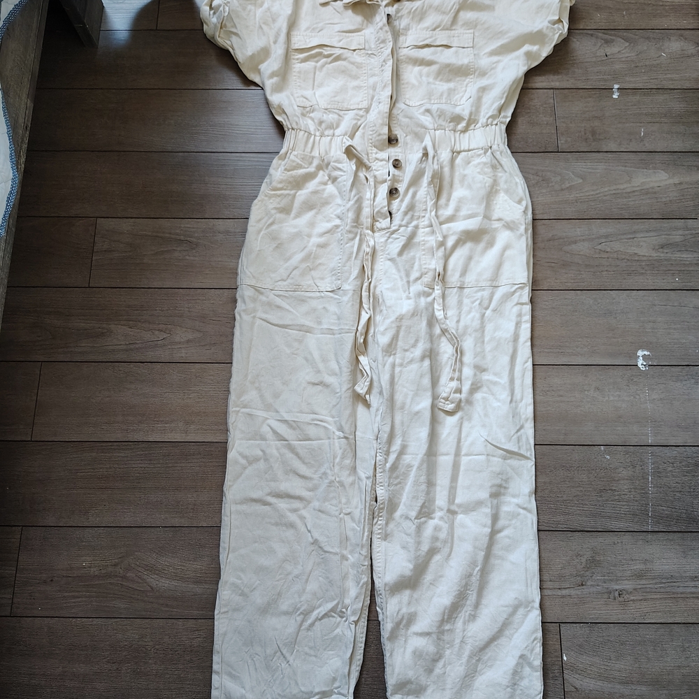 Cream Button-Up Jumpsuit - Picture 2 of 4